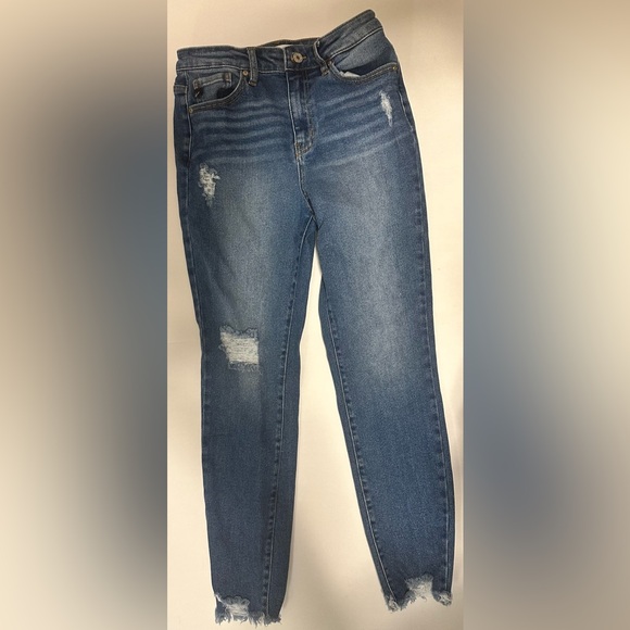 KanCan Denim - Kancan Women's High Rise Ankle Skinny Jeans Raw Hem Distressed Size 7/27 Medium